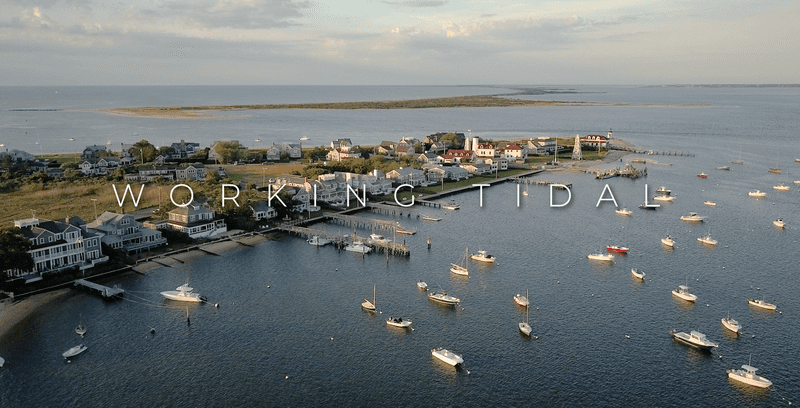 A view of boats in the water from above.